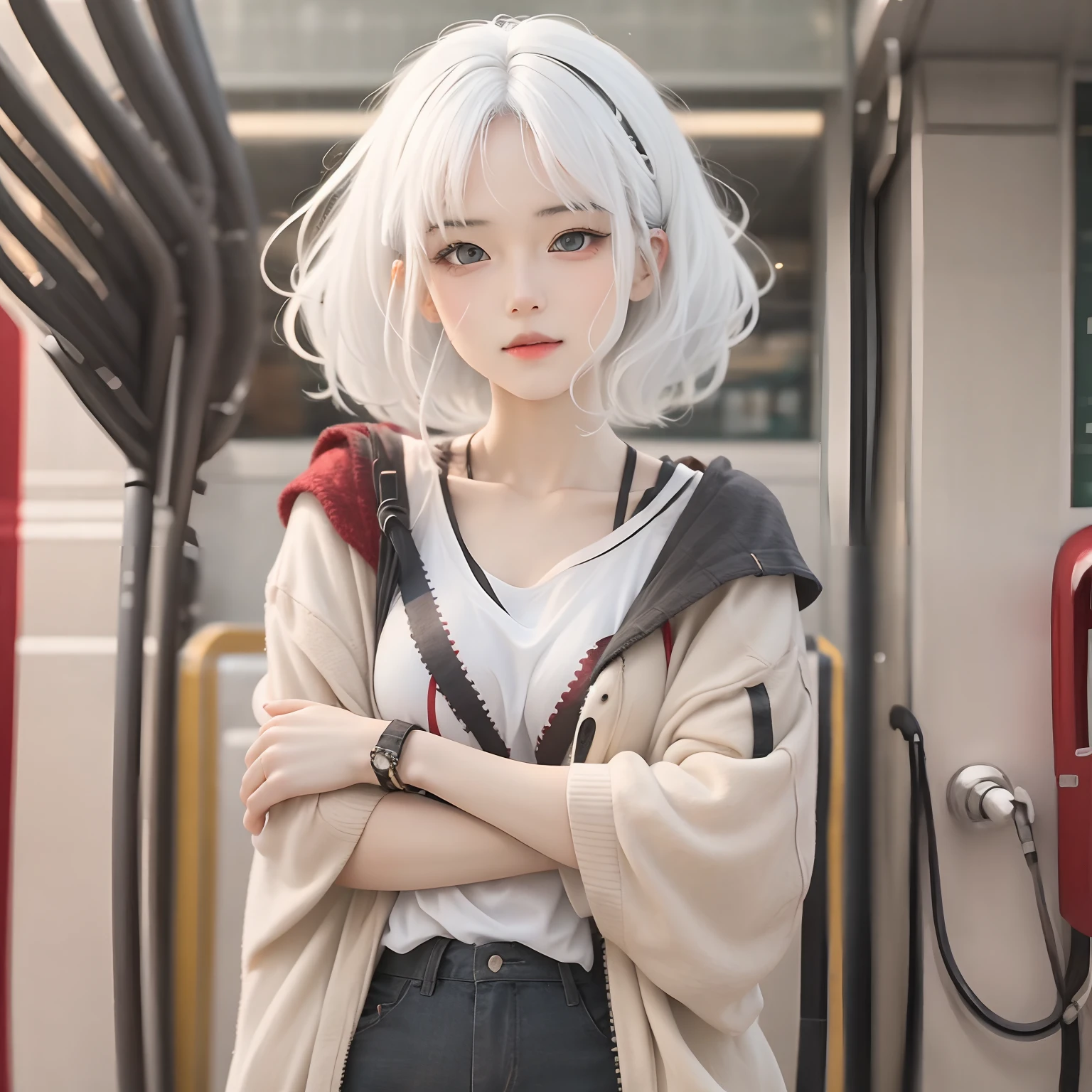 Cute girl with white hair and red eye