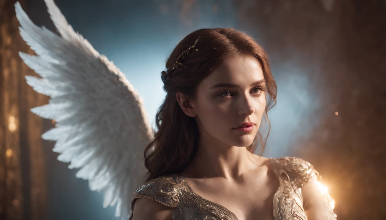 A woman with white wings in a dress and a crown - SeaArt AI