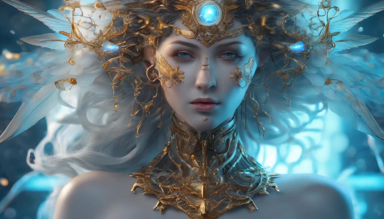 bioMechanical style Ultra detailed illustrations, Phantom Magical Creatures, (Translucent skin: 1.5), (with translucent body: 1.5) Ms. Schiff&#39;s Art, Neon, Light Particles, color, cmyk color, Backlight, Cyberpunk, close up, Mechanical, (whole body: 1.9), Dark background, View from top to bottom. blend of organic and Mechanical elements, Futurism, Cybernetic, detailed, complicated,Selective focusing, Miniature effect, Blurred background, highly detailed, Full of energy, View control,(Rich color:1.6),Crab