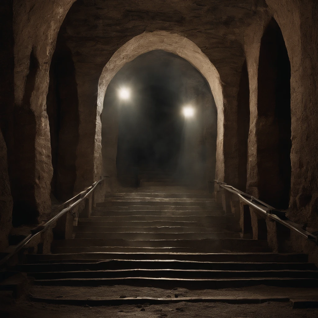 A man walks up the stairs in a cave, stairs from hell to heaven, Hellscape, Travel through hell, portal to hell, Out of the flames, portal to hell, stairway to heaven, portal to hell, Surreal hell, portal to hell, Stand in hell, iintricate、Epic composition, amazingly epic visuals, Hell background,skelleton,The skeletons fall apart on the road