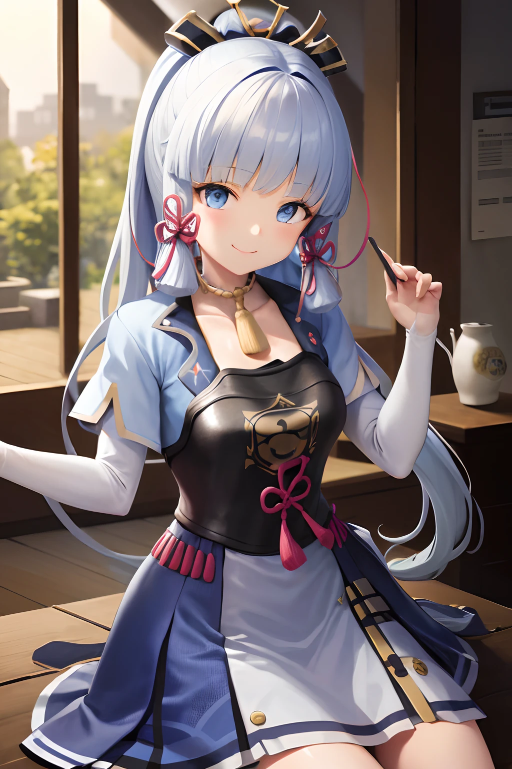 masterpiece, highres, best quality, 1girl solo, kamisato_ayaka, smile, ropa interior rosa