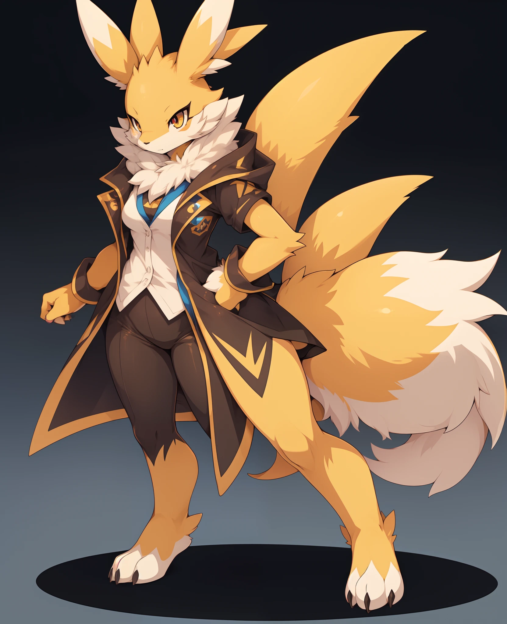 (masterpiece, best quality, anime, flat colors,  ), 
1girl, renamon, furry, (anthro), full body,