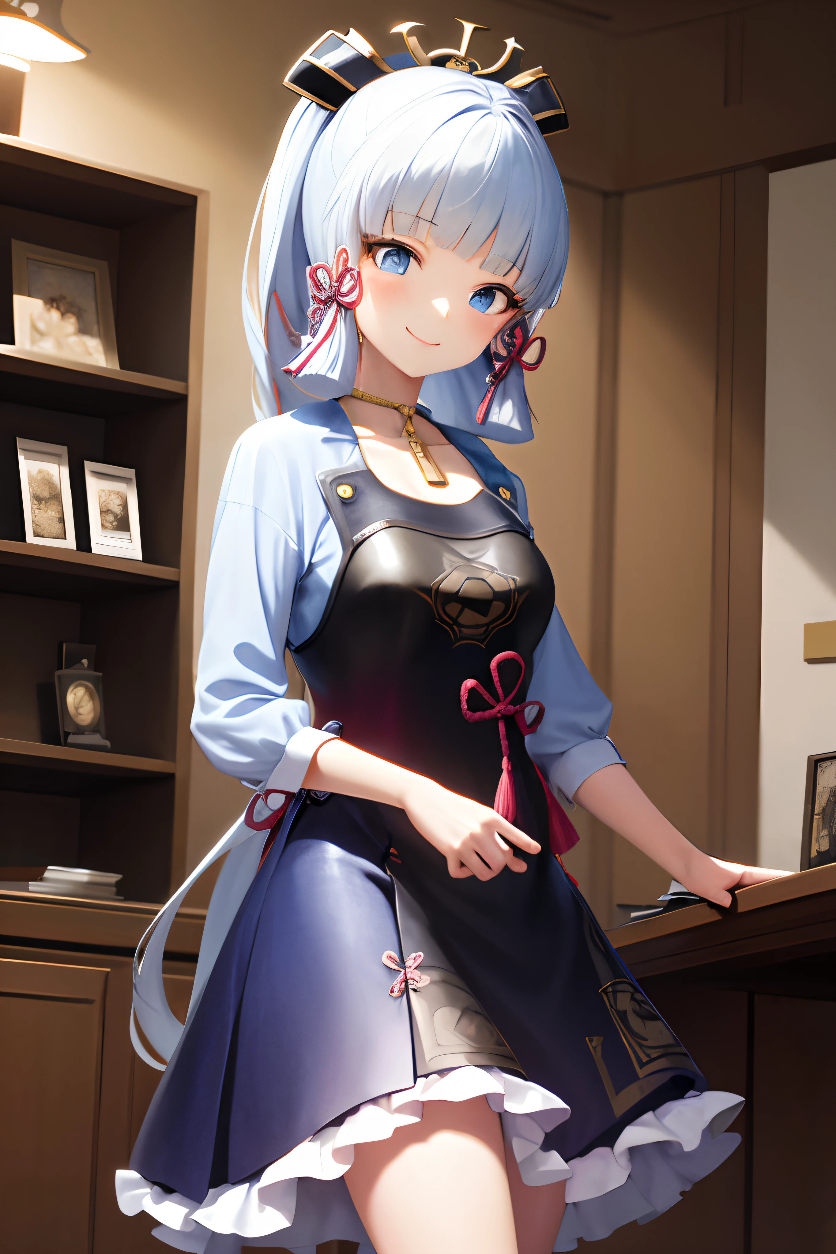 masterpiece, highres, best quality, 1girl solo, kamisato_ayaka, smile, ropa interior rosa