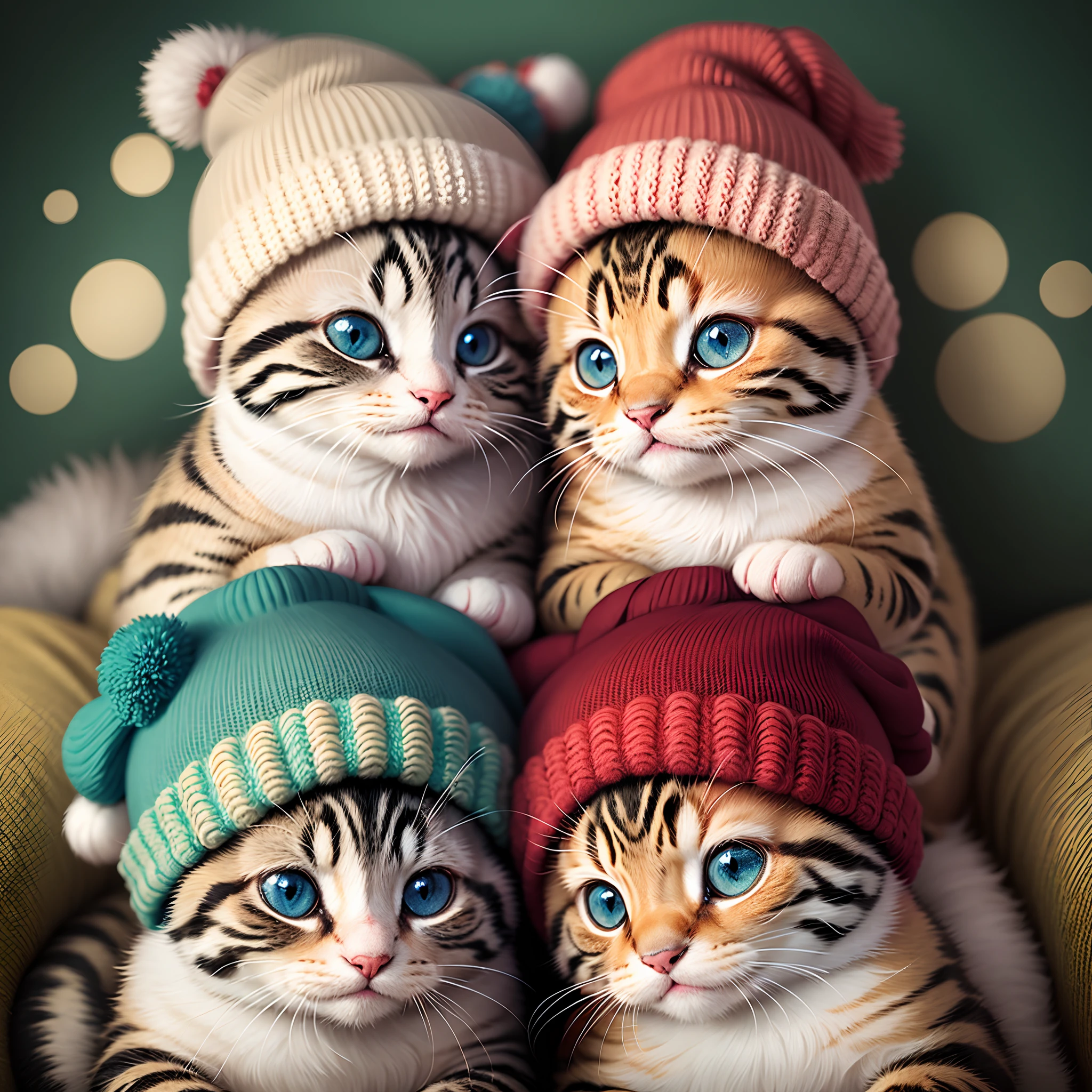 fuzzy cute fat smiling kittens in knit hats --auto --s2