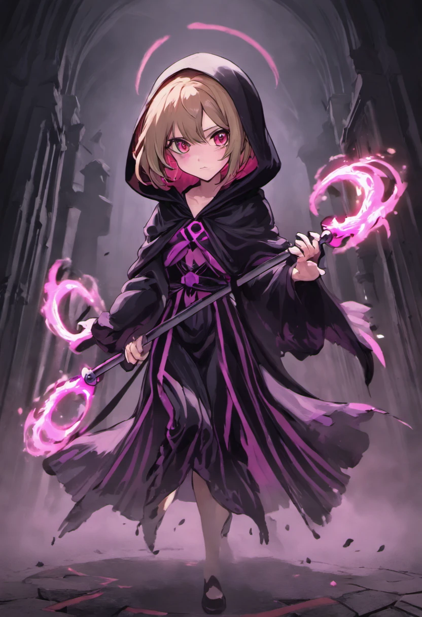 Cute hooded girl shrouded in dark mist,(Female Grim Reaper Protecting Girls:1.3,)Wielding a scythe,Emerge from the swirling shadows.Stand in the Cemetery of Forgotten Souls.(Light brown and light pink striped hair:1.3,),Perfect face,Proper body proportion,masutepiece,Super high-quality output images,超A high resolution,Intricate details,Very delicate and beautiful hair,photographrealistic,Dreamy,Professional Lighting,realistic shadow,Solo Focus,Beautiful hands,Beautiful fingers,Detailed finger features,detailed clothes features,Detailed hair features,detailed facial features,