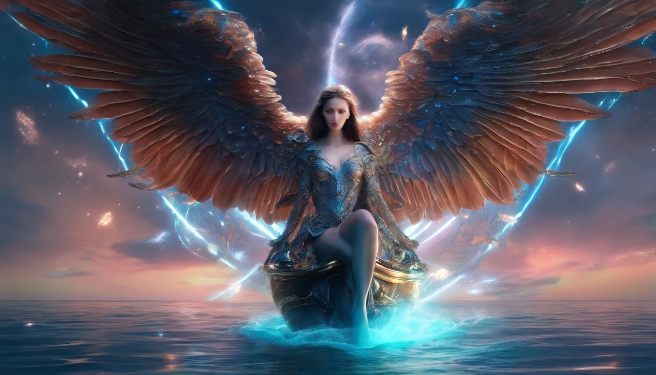 a beautiful warrior woman with angelic wings, heavenly aura, cinematic lighting, intricate details, photorealistic, digital art, female protagonist, winged figure, ethereal beauty, dramatic pose, glowing halo, mystical atmosphere, epic fantasy, dramatic lighting, hyper-detailed, ultra-realistic, CGI, 8k, high resolution