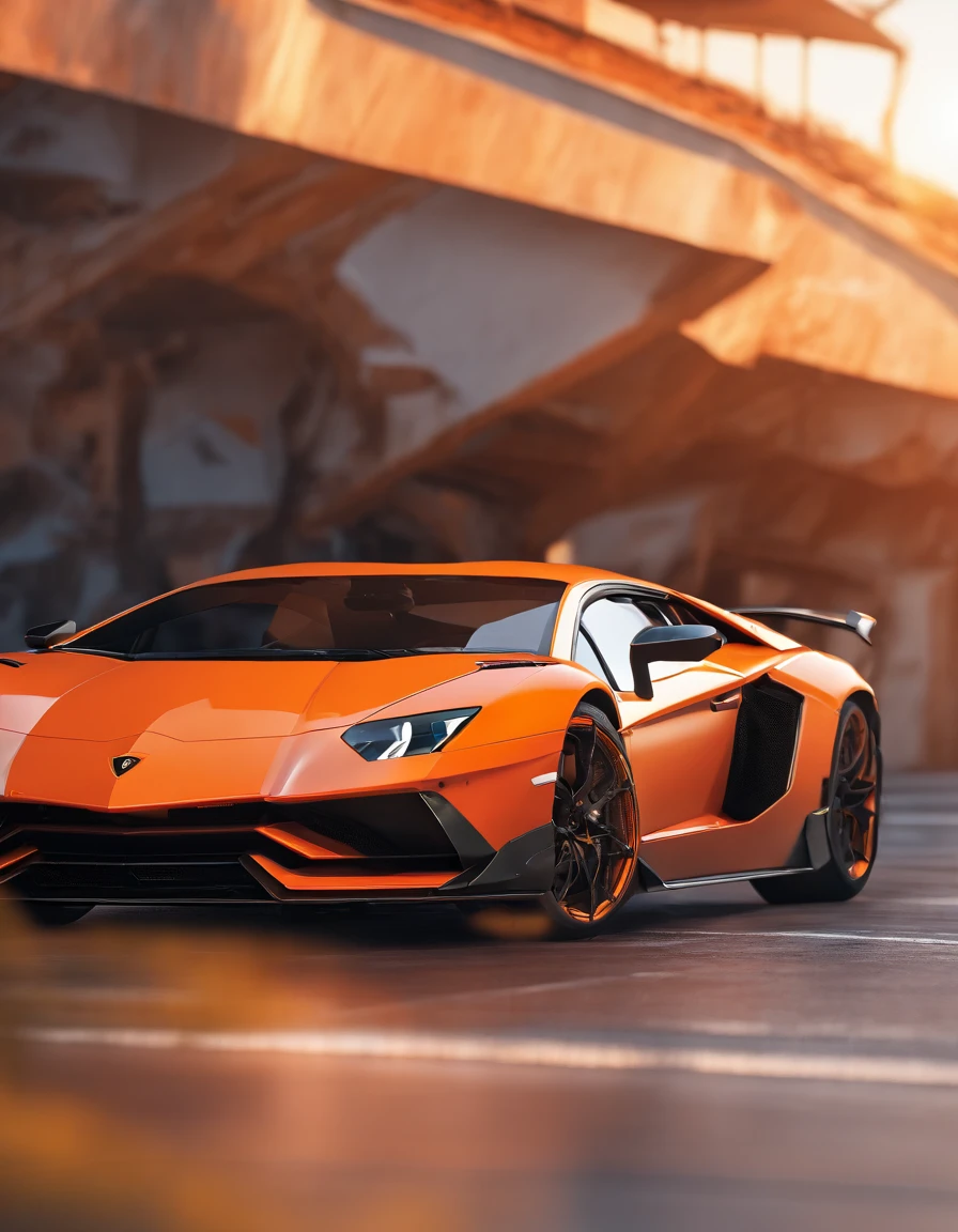 Sport lamborghini aventador SV running, ((orange)), intense colors