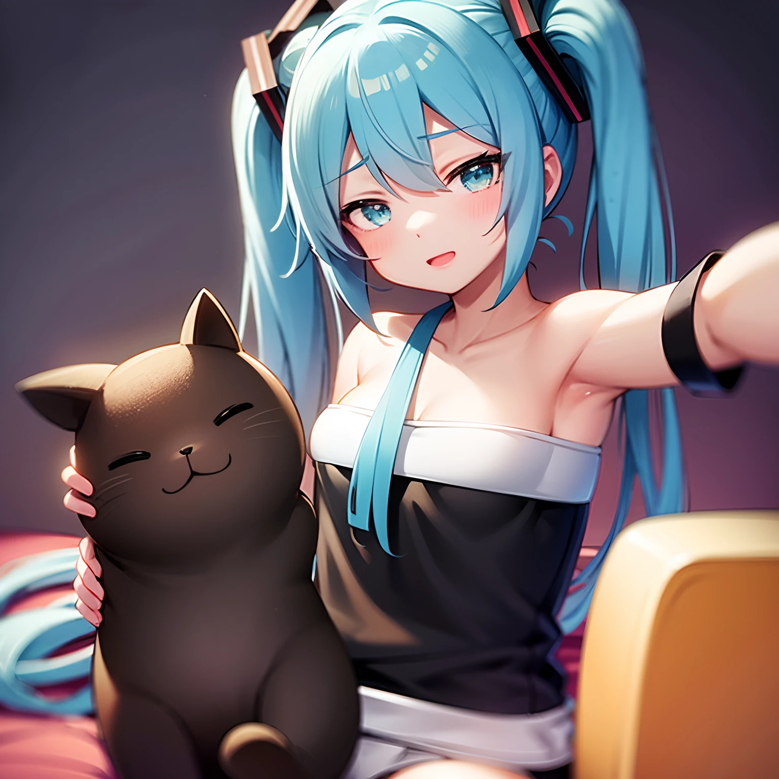 Hatsune Miku, Selfie, audifonos de gato,