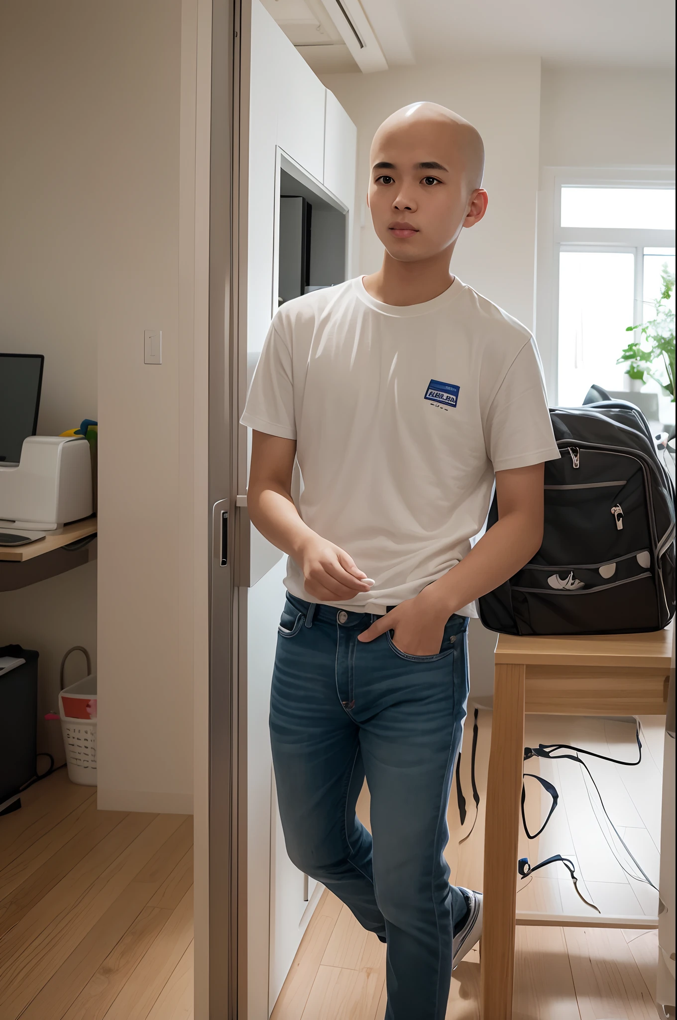 1 college student,Young person,Less hair,In the room's,frontage,Realiy,Life photos。4K