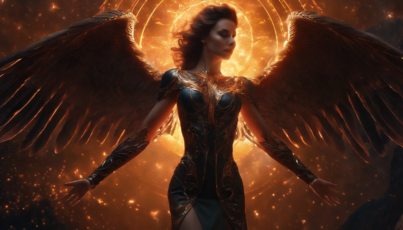(professional 3d render:1.3) af (Realistic:1.3) The most beautiful artistic photo in the world,It features evil angels falling from bright skies, ((Evil angels in relation to humans on earth. , Fantastic location, Majestic and cluttered environment)), Full body 8K unit rendering, action shot, skin pore, very dark lighting, heavy shading, A detailed, Detal Face, (vibration, Realistic photography, Realistic, Dramatic, darkly, foco nítido, 8K), ((((Use skins)))), (复杂:1.4), decadent, (highly detailed:1.4), digitial painting, rendering by octane, art stations, concept-art, Liso, foco nítido, illustration, From the germ of art, (loish:0.23), wlop ilya kuvshinov, e Greg Rutkowski e Alphonse Mucha Gracias, (global ilumination, studiolight, Light volume), lotr, fanciful, biz, Inteiroesbian body, ((Dark and ancient city background:1.3)),CGSesocieda,art stations
