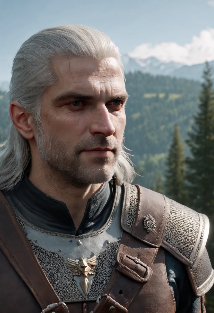 (best quality,4k,8k,highres,masterpiece:1.2),ultra-detailed,(realistic,photorealistic,photo-realistic:1.37),The Witcher: Geralt of Rivia:1.3, upper body, (Black forest background:1.3), (night:1.3), backlight, Game "The Witcher 3" background, UHD wallpaper, (Paired with Canon EF 35mm F/1.4L II USM lens for versatile compositions:1.2)