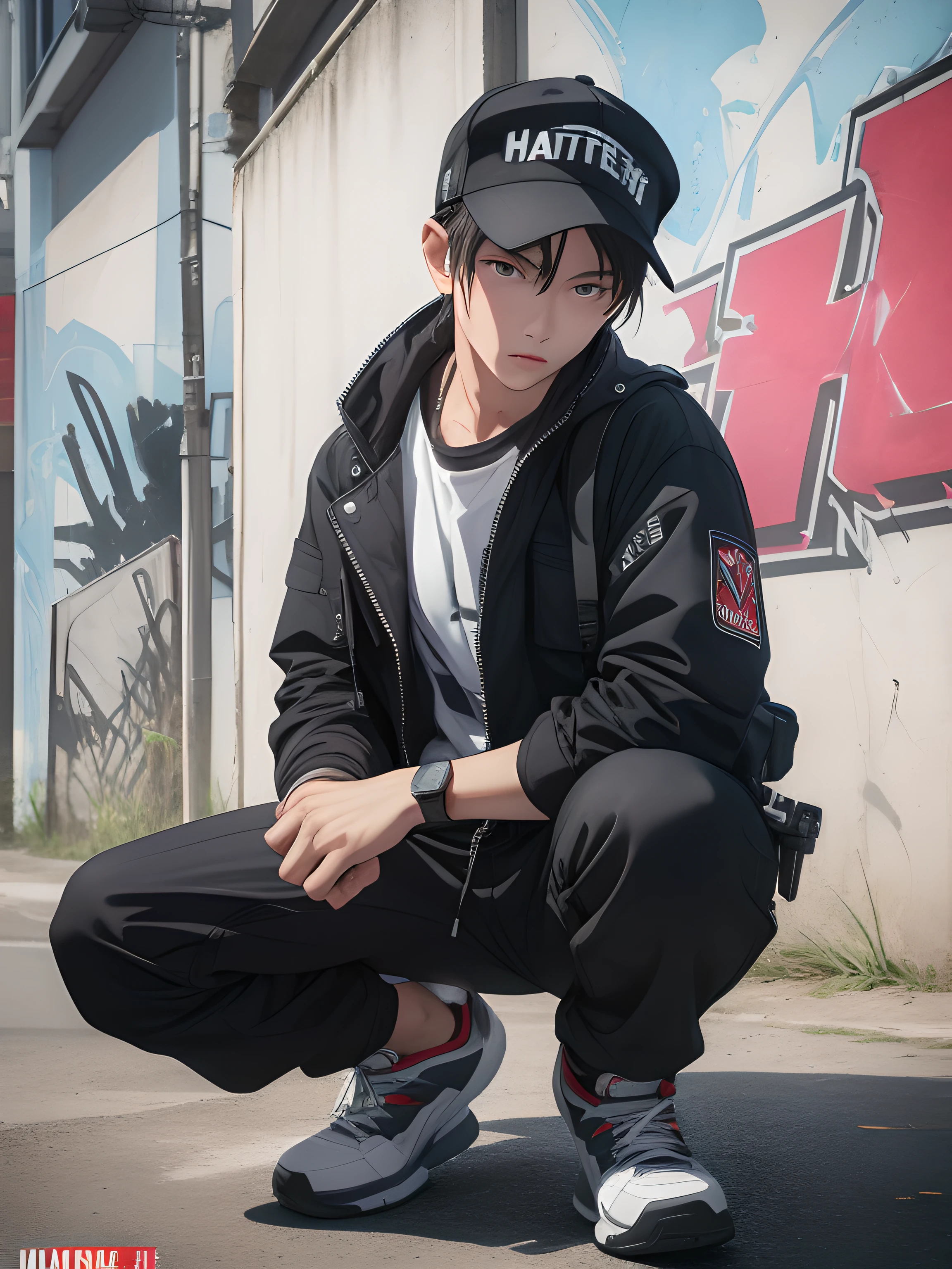 Rough and wall-leaning models, A little evil pose,
Cap on the head, Open jacket on the shoulders, A dark-haired, belt around waist, Cool boy in big cargo pants, Cool sneakers, Art Germ, Stanley Art Jamlau, Ultra Definition Painting, Graffiti,
BREAK,
(photographrealistic:1.6), (blur:1.4), (masuter piece:1.3), absurderes, hight resolution, ultra-detailliert, Volumetric lighting, Shooting in bright daytime in midsummer, white backgrounid, (Dynamic Angle:1.2), (tasteful々Color:1.2), (Bust Up Shot:1.2), (Cute cool boy:1.3),