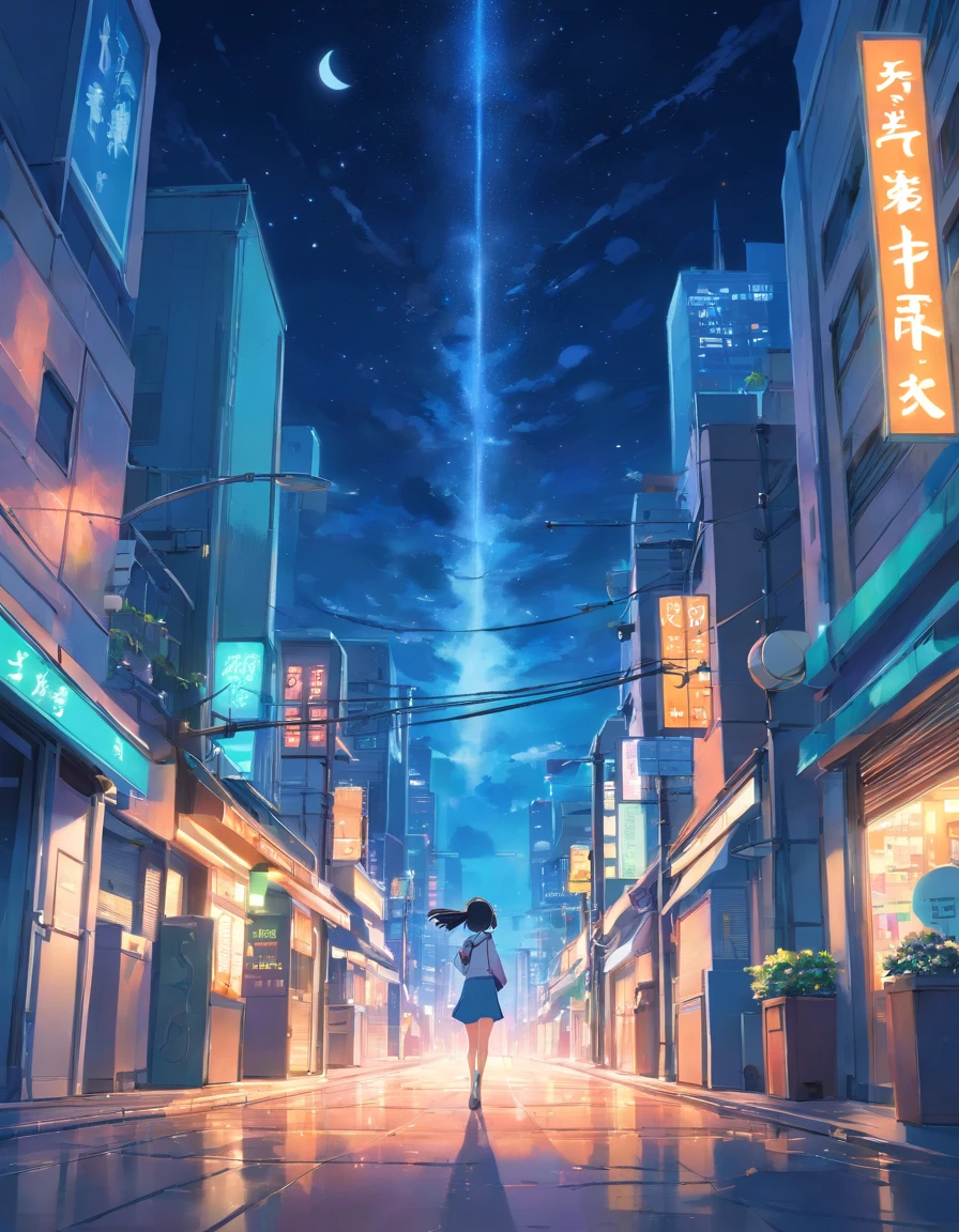 themoon,edgBunny,nigh sky,city night scene,