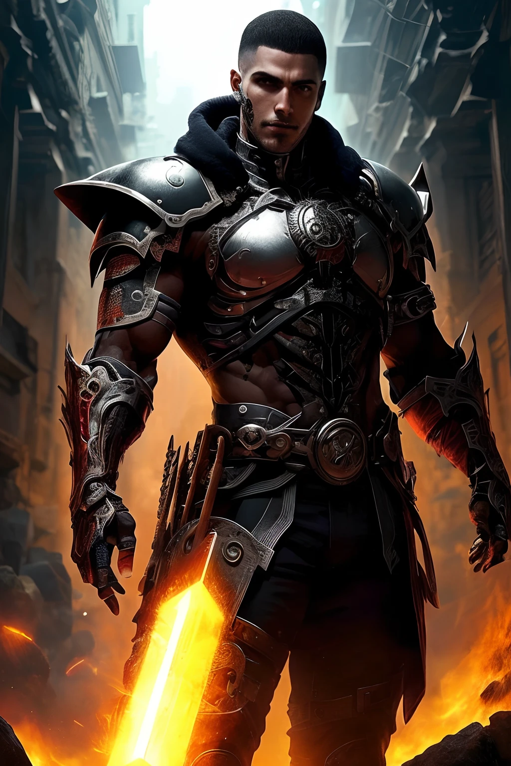 (papel de parede 8k extremamente detalhado), An average photo of a necromancer cyborg man, intrincado, alto detalhe, Dramatic