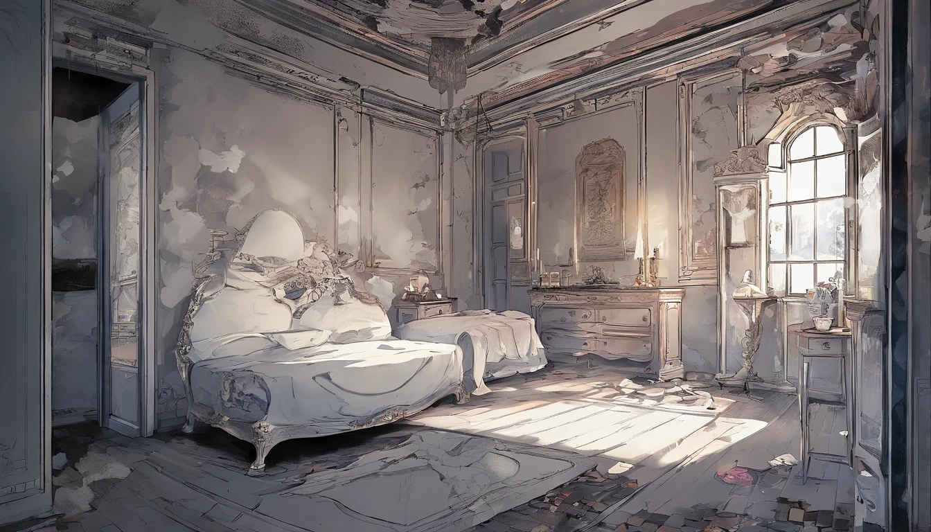 Creepy hotel,Ghost dolls,White candles,Desolate abandoned room