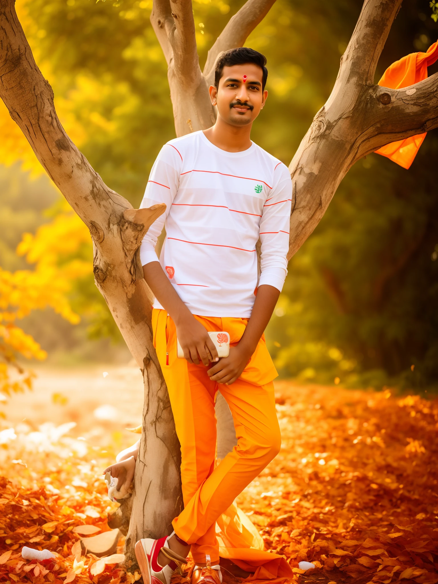 arafed boy standing in front of a tree with a camera, full body photogenic shot, * colour splash *, full body picture, very clear picture, very very low quality picture, candid picture, riyahd cassiem, full body photgraph, kyza saleem, shot on nikon z9, full body photograph, background is heavenly, casual photography, Ganesh ji, ganpati, special for Ganesh chaturthi