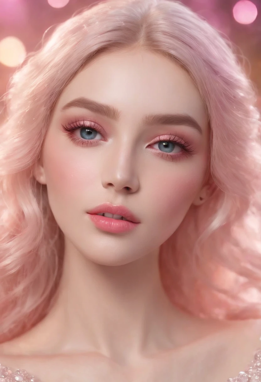 ((Masterpiece)). This artwork is sweet, Dreamy and ethereal, Soft pink watercolor tones with many gorgeous marshmallow accents. Spawn a delicate and petite animal,exploring (Bubblegum world with a variety of pastel shades). Her sweet face is extremely detailed and realistic,Elegant facial features,The expression is sweet and subtle,Looks like ((Gigi Hadid)). Includes adult features, Puffy and bendable lips, and stunning, Highly realistic eyes. HD and detail, Include a lot of details,Like stars, galaxias, Colorful bubbles, Colorful petals, And a lot of energy and emotion! Stars and colorful bubble gum bubbles are important! The background should be a dark flashing pink,With many interesting pink details. Including fantasy details, Enhanced detail, rainbowing, Colorful sparkling wind, and pollen. Pay special attention to her face,Make sure it's beautiful and realistic details. The image should be dreamy and ethereal.8K, Intricate, elegant, Highly detailed, Majestic, Digital photography,Full body like