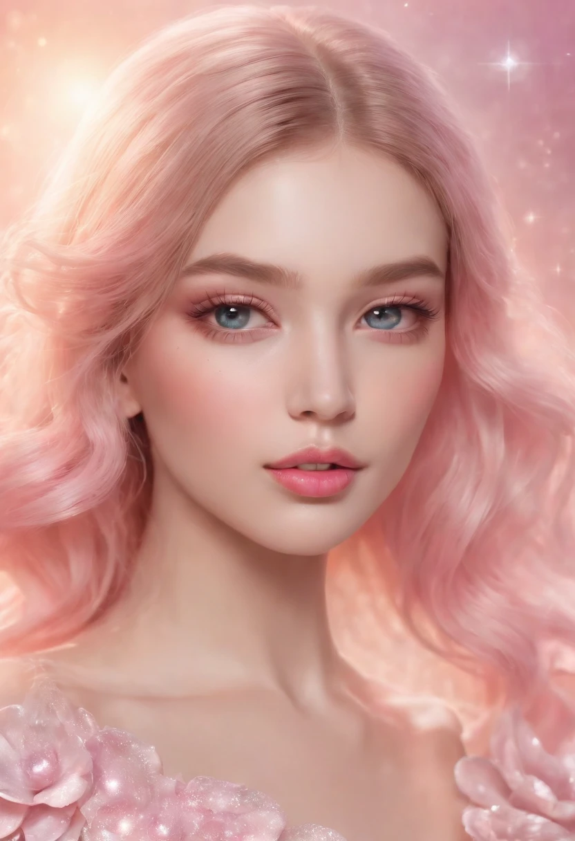 ((Masterpiece)). This artwork is sweet, Dreamy and ethereal, Soft pink watercolor tones with many gorgeous marshmallow accents. Spawn a delicate and petite animal,exploring (Bubblegum world with a variety of pastel shades). Her sweet face is extremely detailed and realistic,Elegant facial features,The expression is sweet and subtle,Looks like ((Gigi Hadid)). Includes adult features, Puffy and bendable lips, and stunning, Highly realistic eyes. HD and detail, Include a lot of details,Like stars, galaxias, Colorful bubbles, Colorful petals, And a lot of energy and emotion! Stars and colorful bubble gum bubbles are important! The background should be a dark flashing pink,With many interesting pink details. Including fantasy details, Enhanced detail, rainbowing, Colorful sparkling wind, and pollen. Pay special attention to her face,Make sure it's beautiful and realistic details. The image should be dreamy and ethereal.8K, Intricate, elegant, Highly detailed, Majestic, Digital photography,Full body like
