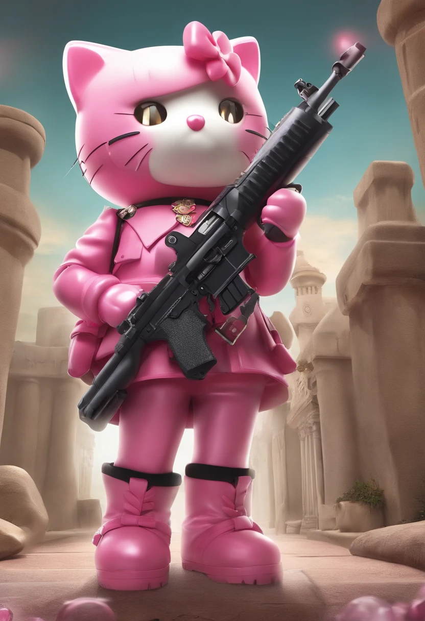 Hello kitten with a gun and a dress, hello kitty, gatinho, fortemente armado, Sanrio, Hello, pink iconic character, hideous, com fuzil, Militarista!!!, armado e perigoso, Holy, the teddy bear is holding a gun, Kidmo!!!, com pistola, :3, 1024x1024, machucar humano, armas, human