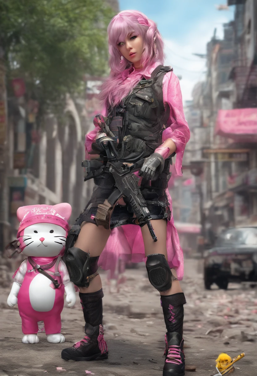 Hello kitten with a gun and a dress, hello kitty, gatinho, fortemente armado, Sanrio, Hello, pink iconic character, hideous, com fuzil, Militarista!!!, armado e perigoso, Holy, the teddy bear is holding a gun, Kidmo!!!, com pistola, :3, 1024x1024, machucar humanoo, armas, humano