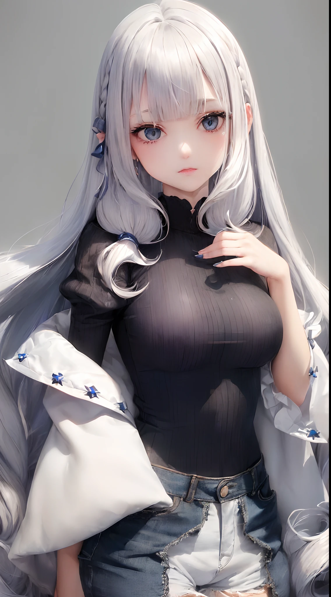 a women, white hair, purple eyes, white dress