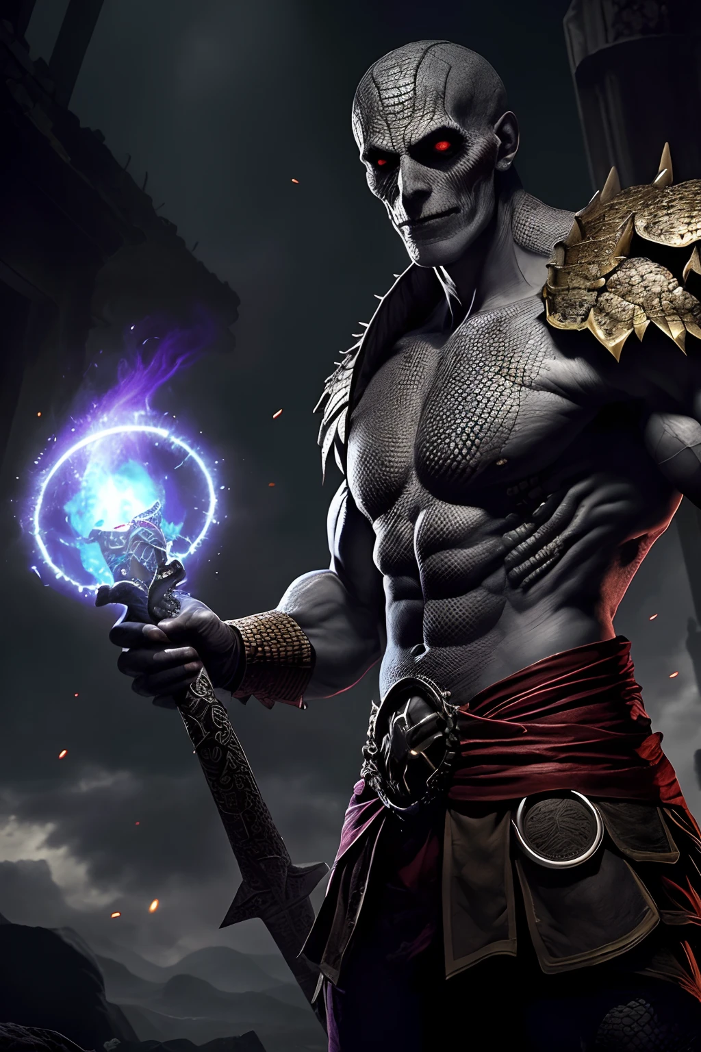 (papel de parede 8k extremamente detalhado), An average photo of a necromancer reptilian, intrincado, alto detalhe, Dramatic