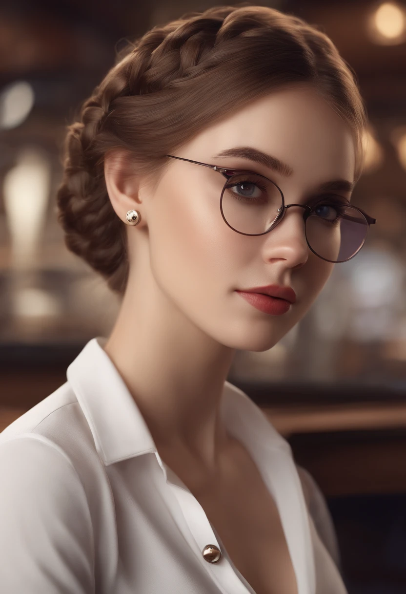 full-body photo of a (elegant) lady standing in the lobby, long china dress, glasses,
    (masterpiece, best quality:1.2), absurdres, perfect artwork, trending on artstation, highly detailed, delicate, (realistic, photo-realistic:1.37), portrait, light on face, detailed face,
facing viewer, from font, looking at viewer