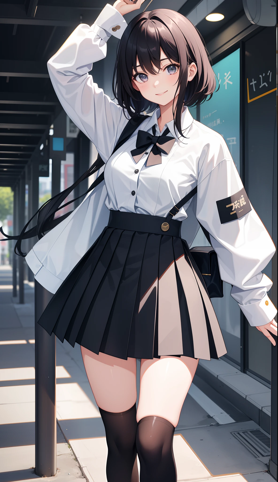 1girl in、AS-Adult、A smile、The shirt、skirt by the、(small tits)、Walking with a thigh、Upper body portrait、