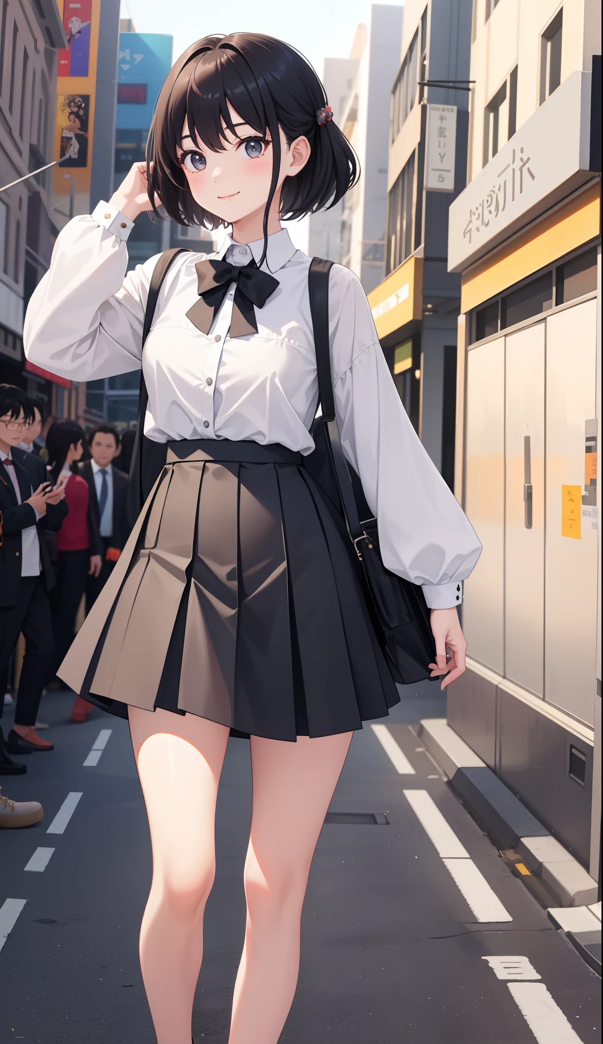1girl in、AS-Adult、A smile、The shirt、skirt by the、(small tits)、Walking with a thigh、Upper body portrait、