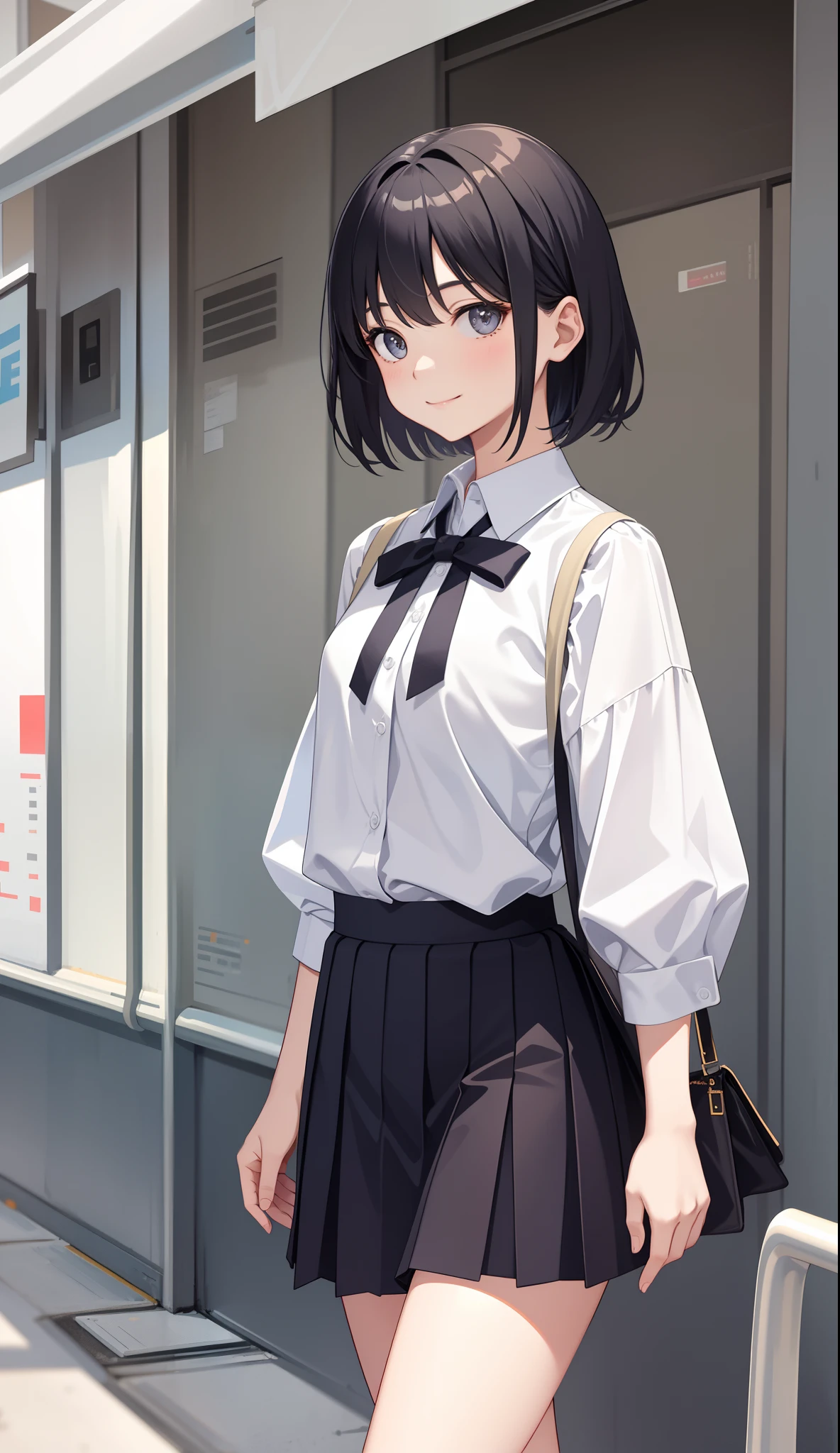 1girl in、AS-Adult、A smile、The shirt、skirt by the、（small tits）、Walking with a thigh、Upper body portrait、