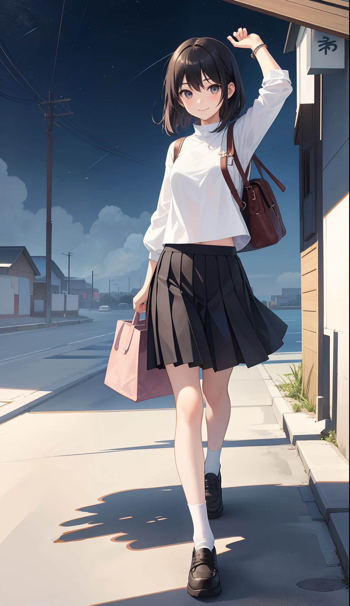 1girl in、AS-Adult、A smile、The shirt、skirt by the、(small tits)、Walking with a thigh、Upper body portrait、