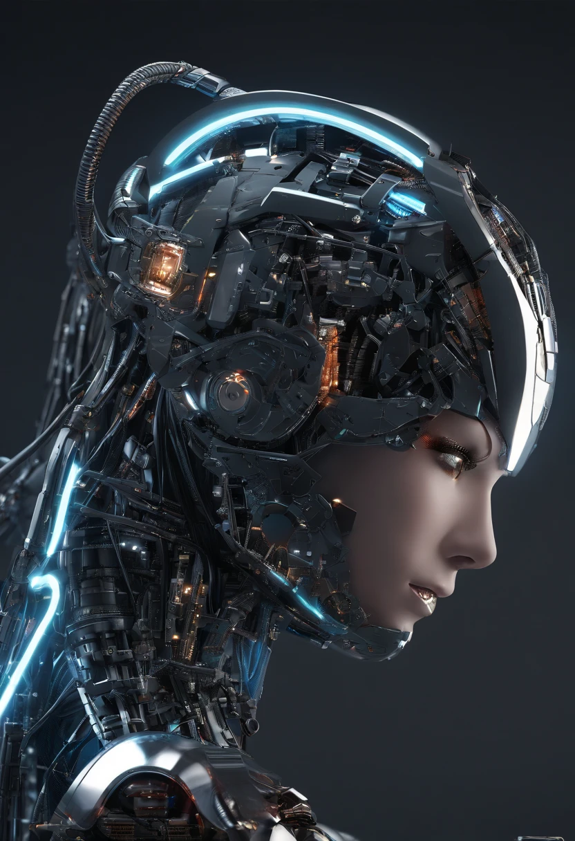 one-girl,humanoid robots,lamplight,Machinary,electrical wires,line