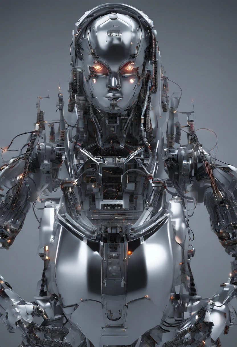 one-girl,humanoid robots,lamplight,Machinary,electrical wires,line