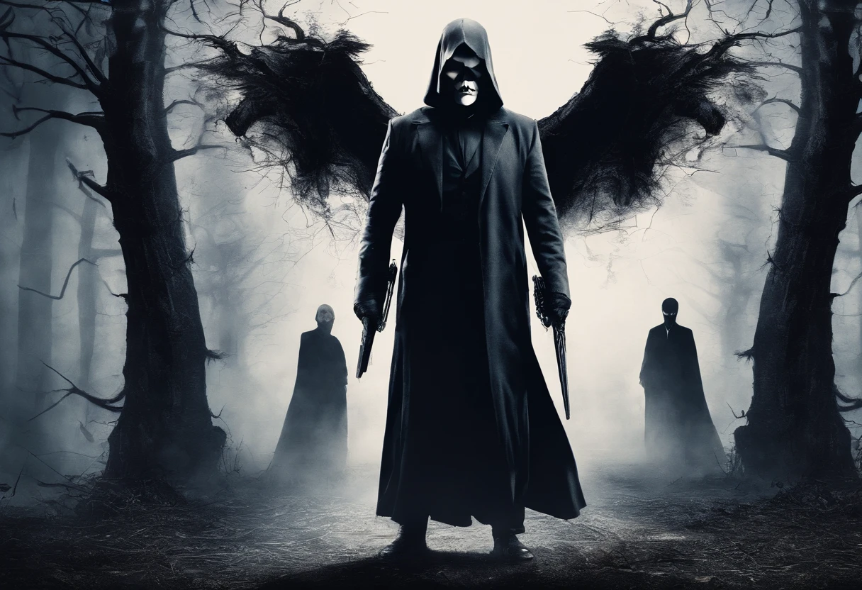 the phantom,shinigami,cawing ravens,the bats,Withered trees,Halloween horror scenes