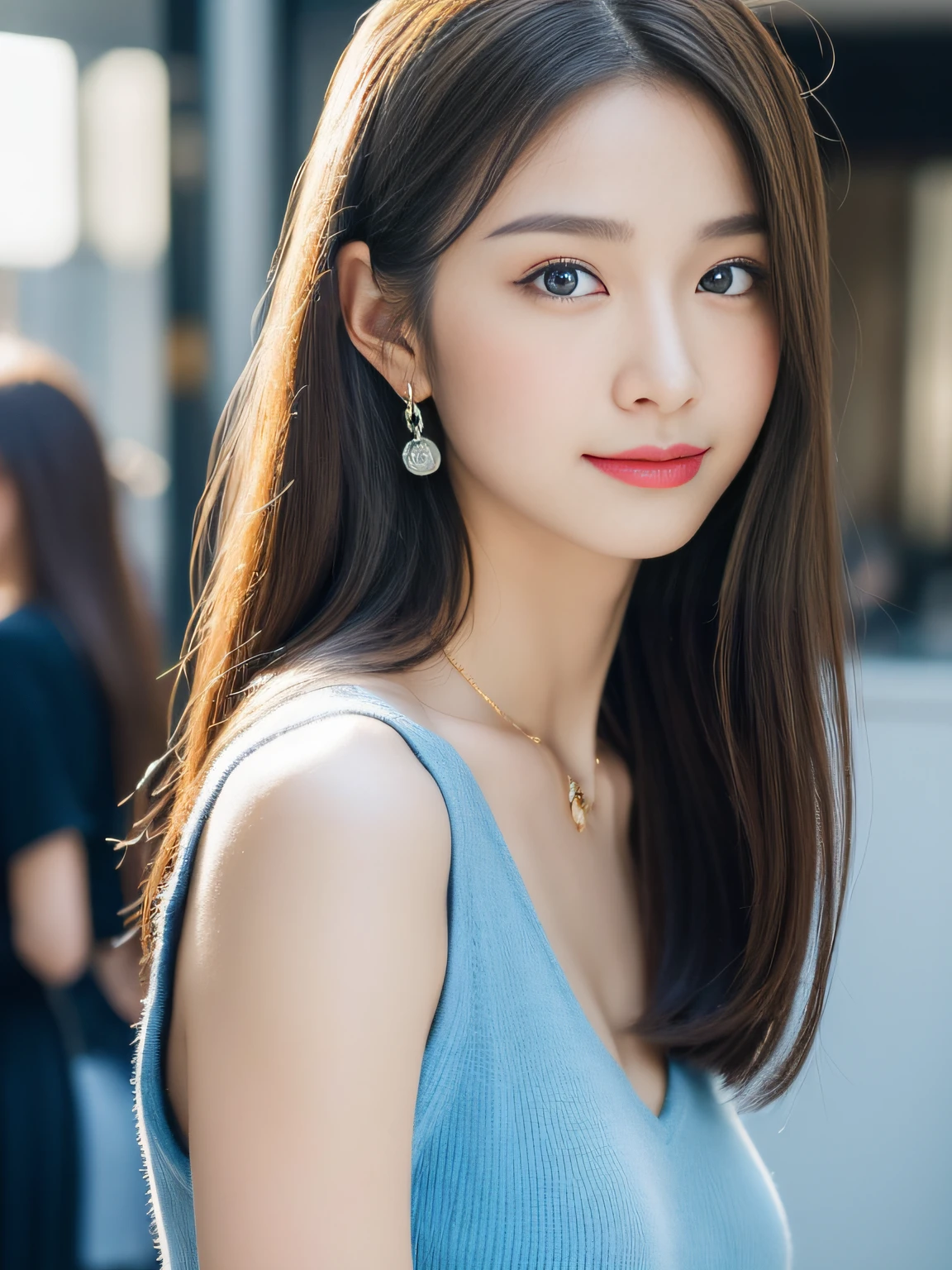 (((32K,very high res, high detailing, highly accurate,Masterpiece Girl 1))),Raw photo & realistic atmosphere,beautiful dark blue eyes,Detailed mouth,Glossy lips,Detailed eyebrows,Soft white skin that shines with every detail,,Eyes drawn in detail、Very beautiful eyes with azure eyes,Detailed lips、Very beautiful face,Very well-formed face、Lifelike face,shiny beautiful lips,Beautiful eyebrows,Infinite reality,Best design,(Insanely cute Japan -yeld hischool girl,,Beautifully shaped breasts,Very cute beautiful girl,Little Gibody,Outstanding style:1.5),Best Natural Makeup,Japanese ido,Korean Idols,Young sensual idol,Moist eyes,Dark Beautiful Deep Eyes,Beautiful butt,beauty legs,,camel's foot,:1.3),超A high resolution、,Natural and realistic face,Back lighting,Pure eyes are too cute,(((photorealisim,Photograph the whole body))),,Reality Live Action,(Fashionable earrings,,a necklace,A bracelet,gyuru,Glossy nail art,Women's 20s Winter Fashion,Bright blue big top with beautiful design,sexy underwear,Black slit skirt,Blue sandals,Black pantyhose,Hair Stopper,Calm and fashionable girl,light brown hair,Wave shortcuts,独奏,little smiling,full body Esbian,Show full-body fashion,Show me the blue pumps, Young sexy 15 year old girl witty in this world:1.7),Night in Shibuya