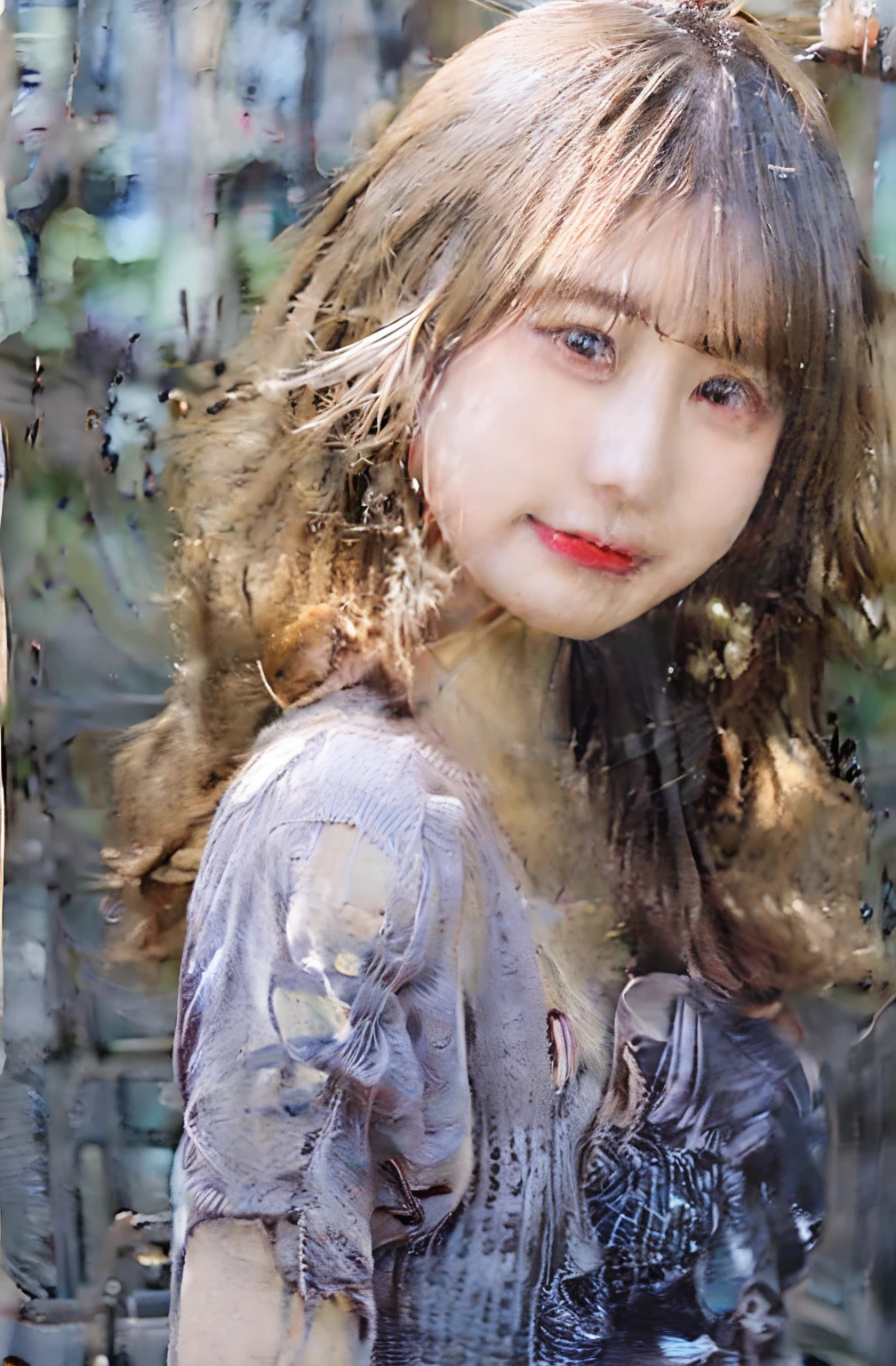 ((Top image quality、RAW shooting、​masterpiece:1.3))、(Put out naked:1.8)、(No underhair:1.5)、((casual hairstyle、Super Detail Large、Hair swaying in the wind):1.3)、Face with super detail、Delicat eyes、二重まぶた、(innocent smiles:1.4)、Soft breasts、kindly smile、(E Cup Girl、23 years old Looks 19 years old)、(Eyes are random colors:1.3)、toned lower body、High-quality photos