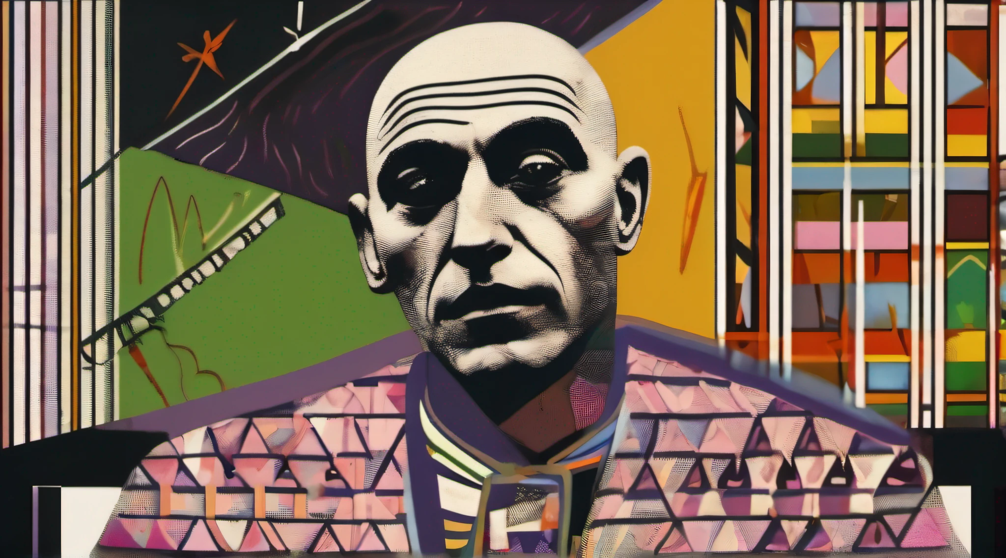 um homem com cara de Coringa psicopata, inspirado em Leon Chwistek, Raoul Hausmann, inspired by Leon Wyczółkowski, inspirado em Leo Leuppi, arte profissional, inspired by Karel Klíč, artista desconhecido, inspired by Hannah Höch, inspirado em Alexander Rodchenko, inspired by Ivan Generalić