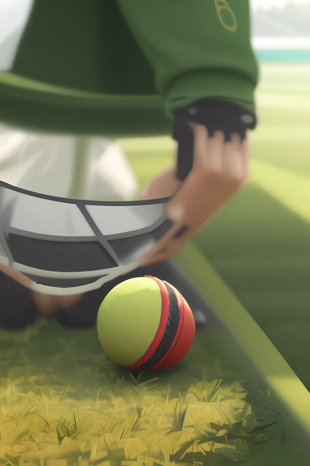 Cricket wallpaper, ball, bat, ground, helmet, sport, green grass, wide area, hyper realistic, 8k
