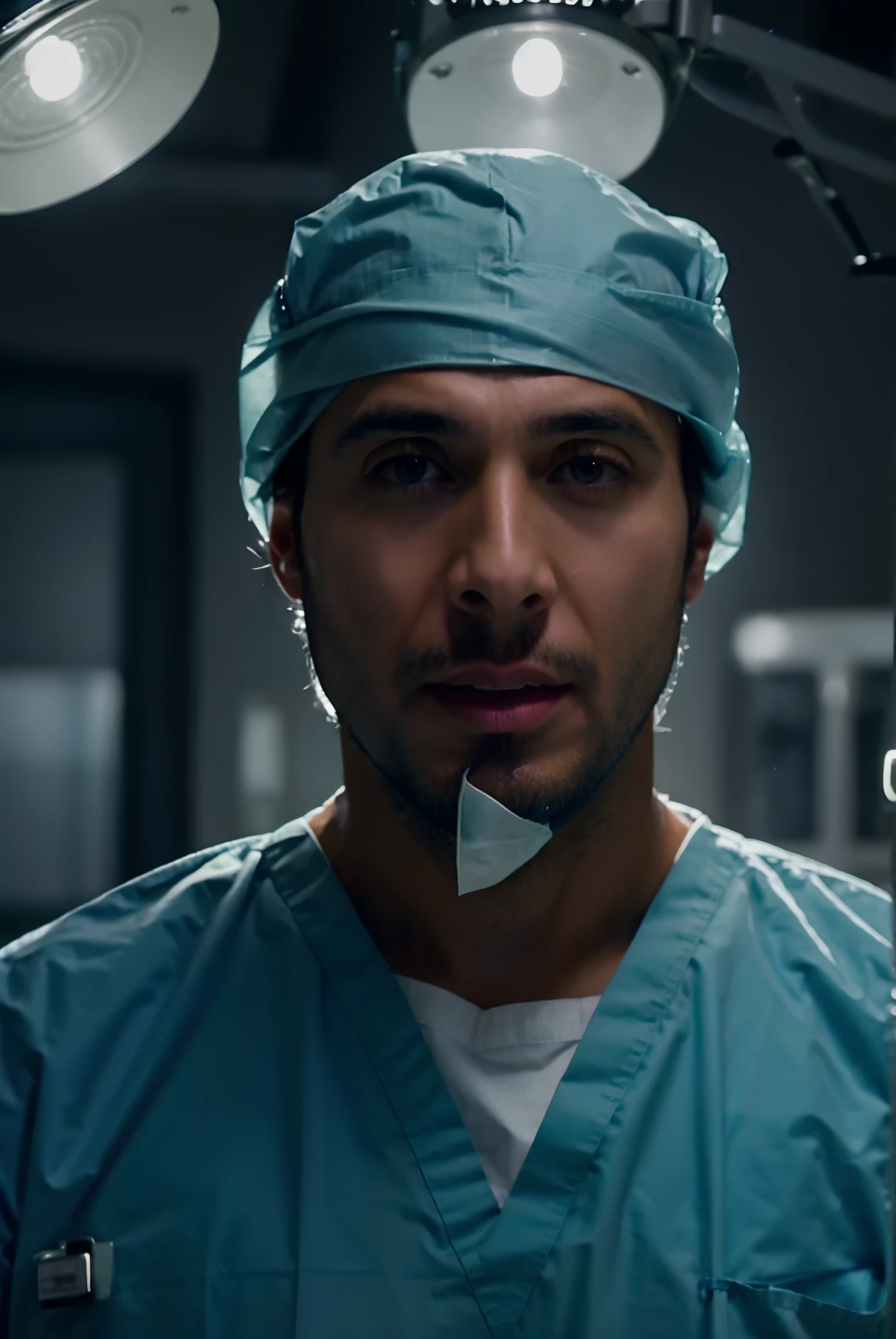 Man in mask and surgical cap is admitted to the hospital, Comercial de TV, surgeon, medic, Seguro para o trabalho. cinemactic, foxish guy in a lab coat, (medic), youtube video screenshot, still image from tv series, Male physician, er drama, captura de tela de um filme, the doctor, surgical gown and scrubs on, h3h3, Esfrega