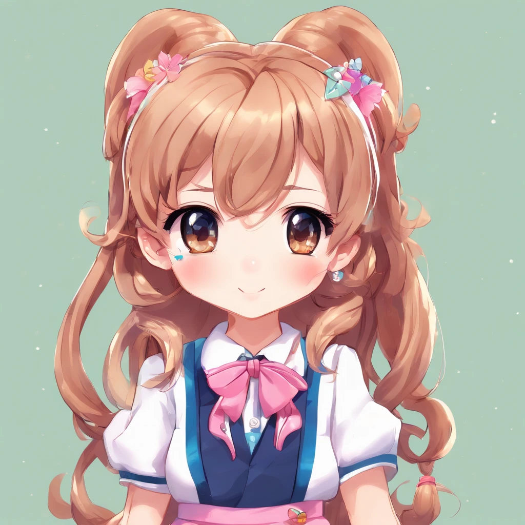 Very cute (Beautiful Chibi Anime Girl), Solo, Simple background, Beautiful twin tails 、 Pretty girl、Cute Chibi、 Dark blue blazer, Pink skirt、High School Uniform, Full body , Highly detailed face and eyes, The contours are clear