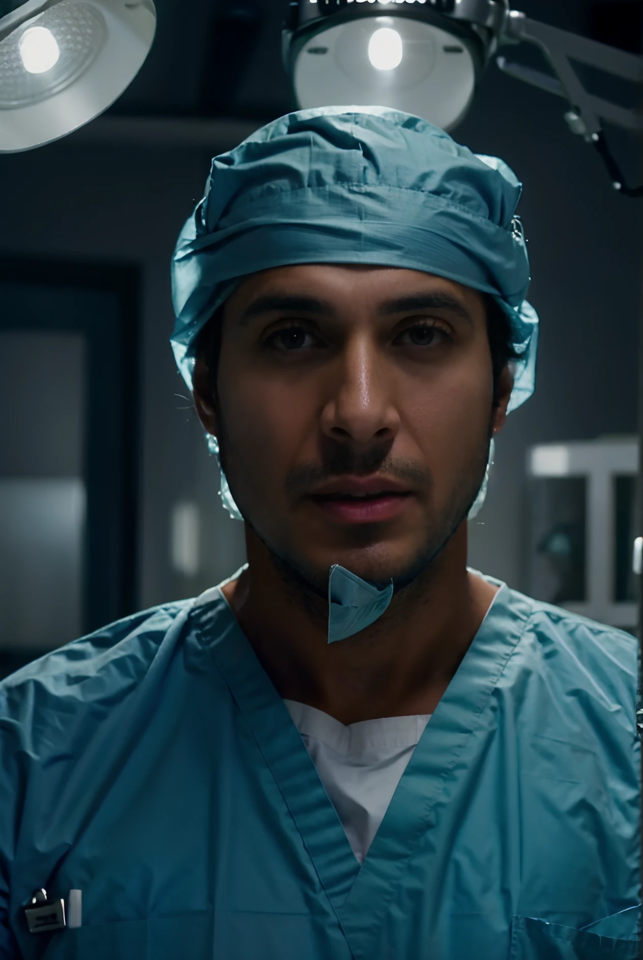 Man in mask and surgical cap is admitted to the hospital, Comercial de TV, surgeon, medic, Seguro para o trabalho. cinemactic, foxish guy in a lab coat, (medic), youtube video screenshot, still image from tv series, Male physician, er drama, captura de tela de um filme, the doctor, surgical gown and scrubs on, h3h3, Esfrega