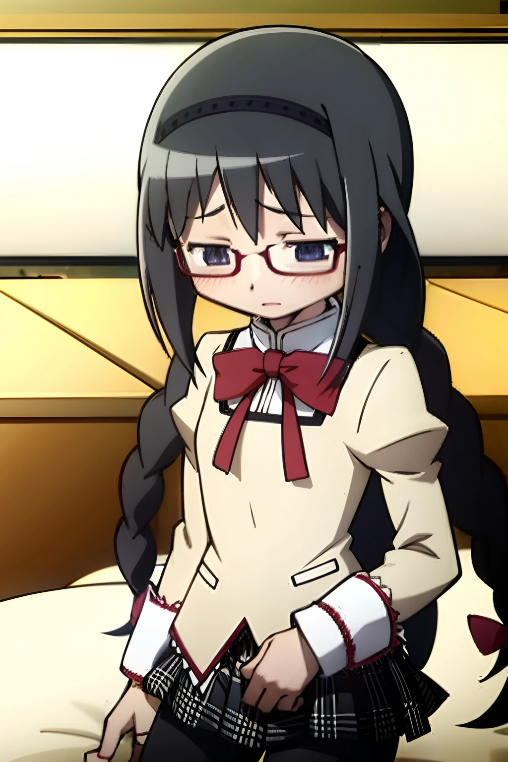 1girl, anime girl, best quality, wallpaper, school, blush, seductive, homura akemi, homuraakemi, watanabe_wataru,