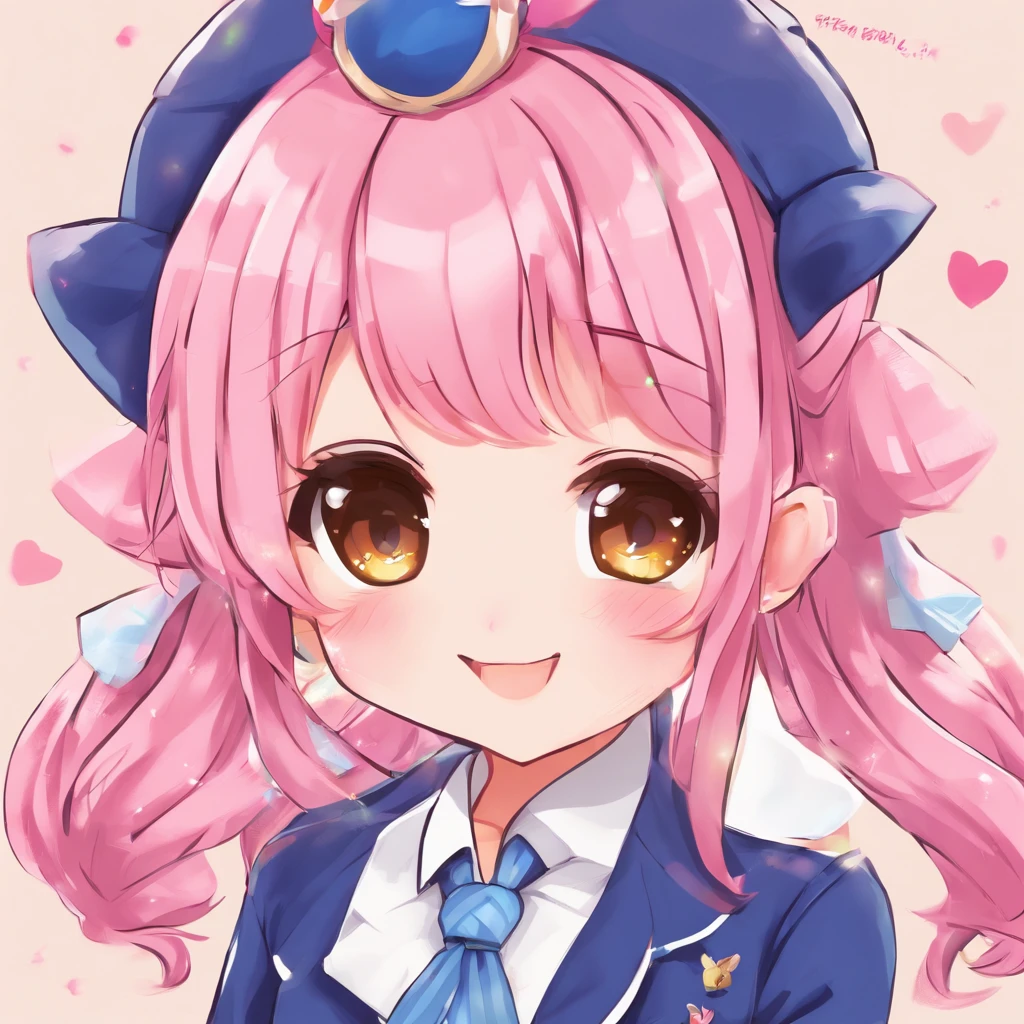 Very cute (Beautiful Chibi Anime Girl), Solo, Simple background, Beautiful twin tails 、 Pretty girl、Cute Chibi、 Dark blue blazer, Pink skirt、High School Uniform, Full body , Highly detailed face and eyes, The contours are clear smile