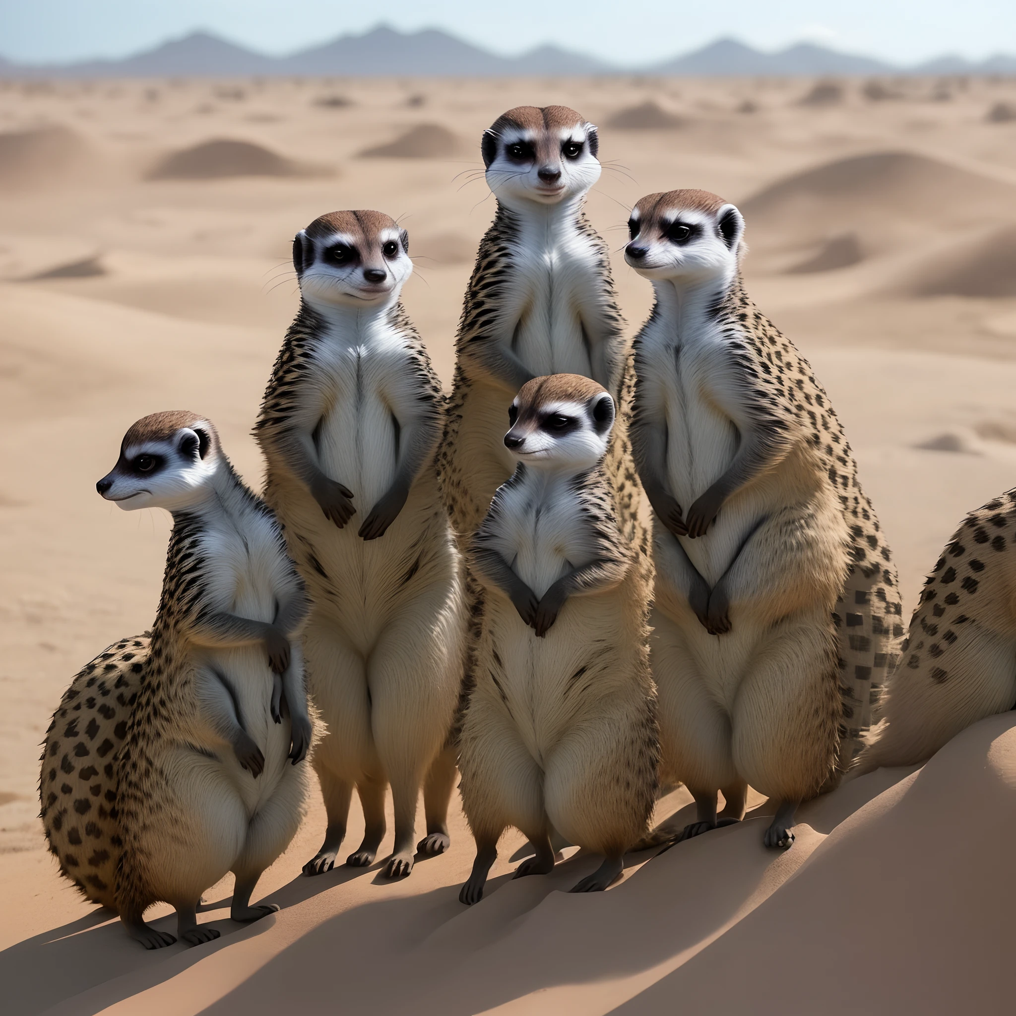"IA, por favor, crie uma imagem que represente o mundo das suricatas de forma envolvente e cativante. A imagem deve destacar uma suricata em primeiro plano, com detalhes realistas, em uma paisagem africana ao fundo. Make sure the meerkat is in an interesting pose and that the image conveys the sense of community and curiosity that these animals have. Por favor, ensure that the image is high resolution and suitable for use as a video cover on YouTube."