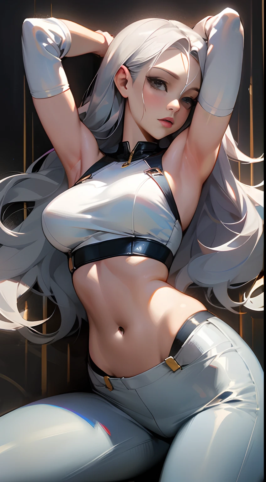 a white hair、Close-up of Miss wearing white mask, Beautiful character painting, Gu Weiss, Gurwitz style artwork, White-haired god, author：Yang Jie, Epic and beautiful character art, Stunning character art, author：Fan Qi, by Wuzhun Shifan, pixiv Art Street Guviz, Single ponytail, insult, High Ponytail, Tall and big, Long legs, (Sleeveless lace shirt), (shorts), (Striped )), ((Striped )), Walk, elegant, dignified, Miss, Beautiful curves, sweet smile, Strong sense of detail and layering, Farbe丰富绚丽, Has a unique texture, rich and Farbeful, Farbe, vivid, Design Art, 16K, Very detailed, {{illustration}}, {Extremely refined}, {Exquisite surface treatment}, Very detailed, Delicate and shining eyes, {{Light}}, Ultimate light effect, model: Realism, CFG size: 12, Laura: Bright texture (1.35), high quality, masterpiece, Exquisite facial features, Delicate hair depiction, Detailed depiction of the eyes, masterpiece, best quality, Light line tracing, Extremely detailed CG unified 8k wallpaper, masterpiece, best quality, (1 girl), 完美Miss身材, (((tight white t shirt))), beautiful eyes, (Delicate face), Black short hair, Tie your hair up, Light blue hairpin, Black Silk Frame Glasses, in class, (White skin), (Optimal Lighting), (Super intricate details), 4K Unified, (Very detailed CG), Showing off her white legs, , Hot Pants, shorts,Sexy Long Legs, Thin waist, Sweat is running down my waist, Showing belly, Extremely detailed depiction, Pink Hair, Asymmetrical bangs, Transparent clothes, Hands on thighs, Move your eyes away, 8K resolution, Raise an eyebrow, Shiny hair, Flower head, Wristband, bandage，Leather sexy pose, simple grey background, Climbing towards the audience, Kitten pose, Get on all fours,NUDE,National Foundation,underwear,(masterpiece, best quality:1.4), (modern), 1 girl, solitary, leave, SFW, Great girlfriend, (Permanent installation:1.1), Dynamic poses, (Tight yoga pants, Dark grey yoga pants:1.4),Long blond hair, side fringe, Heart-Shaped Face, Elegant face, Pretty Face, The face is rich in detail, Extremely delicate skin, Skin pores, Subsurface scattering, (Detailed blue eyes), Practical pupils, Large Breasts, A loving smile, Looking at the audience, Rinse thoroughly, Full lips, Put your hands behind you，City Streets, 阳Light, wind, Detailed background, Depth of Field, Atmospheric perspective, Volumetric Lighting, concentrate, ridiculous, Practical proportions, Good anatomy, (Practical, hyperPractical:1.4), 16K High Dynamic Range,Small chest，Small Breasts。