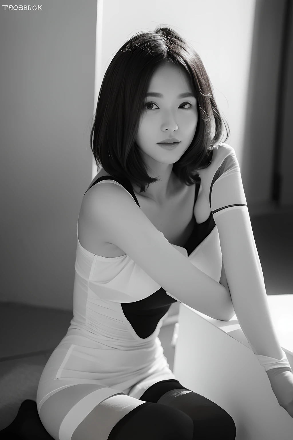 Photo of a Beautiful Korean kpop idol Woman, Summer, Lustful, film grain, Ilford HP5, 80mm