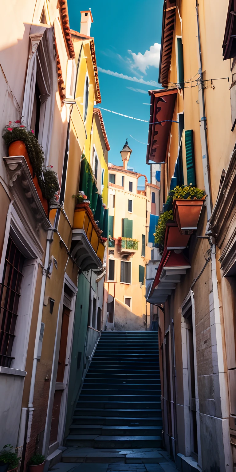 realisticlying、streets of venice, Angle Italy looking up from below、realisitic
