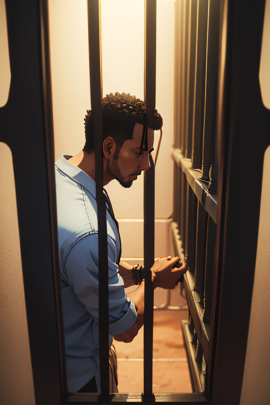 a man, in the prison, behinf the bars, 4k, mobile