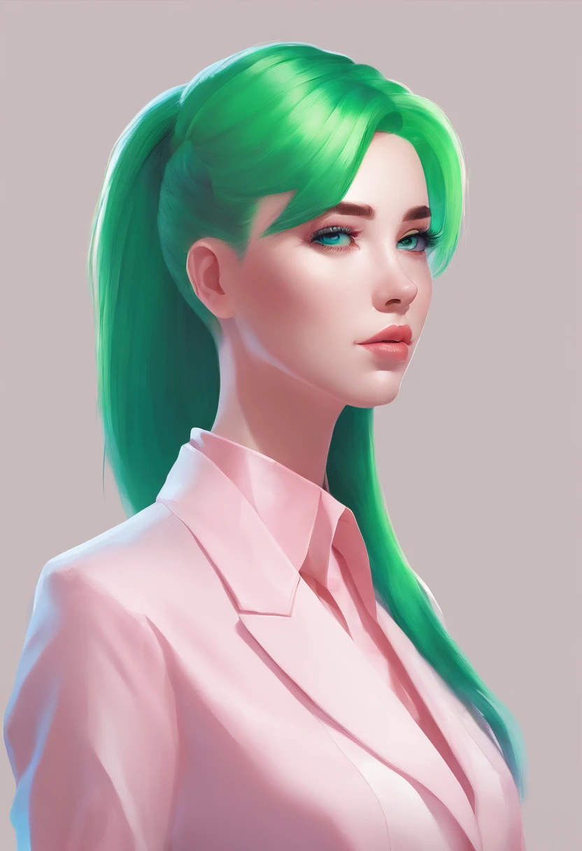 woman, Realistic character, Green hair,Pink hair, Blue eyes, anime big breast, Alone, modern, Cyberpunk