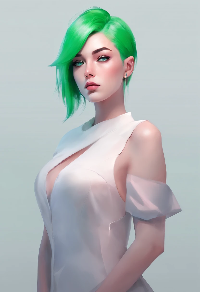 woman, Realistic character, Green hair,Pink hair, Blue eyes, anime big breast, Alone, modern, Cyberpunk